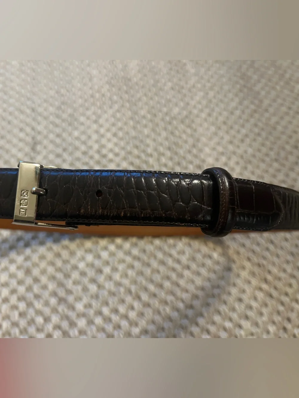 Vintage Ralph Lauren RL Dark Brown Crocodile Embossed Leather Skinny Belt